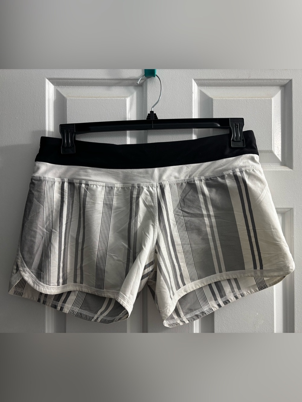 lululemon Black Waistband Gray and White Striped Athletic Shorts